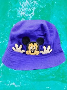 Vintage 90s  Walt Disney World Kids Embroidered Mickey Mouse Bucket Sun Hat Blue